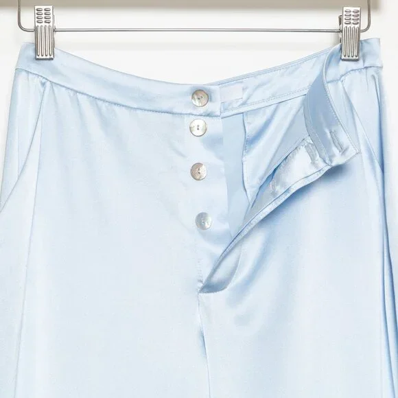 Sablyn Light Blue Silk Wide-Leg Button Fly Pants – Sample Style — Size XS